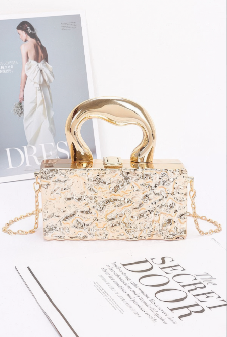 Women Metallic Top Handle Chain Strap Acrylic Box Clutch Bag Zarnesh