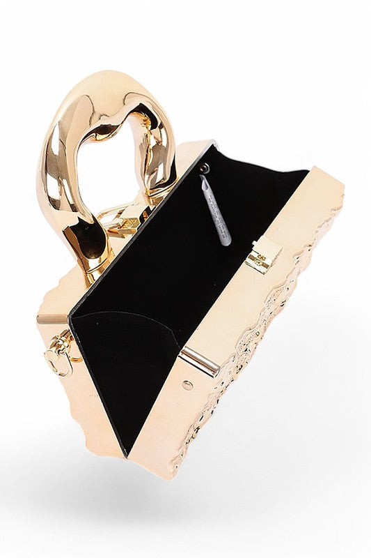 Women Metallic Top Handle Chain Strap Acrylic Box Clutch Bag Zarnesh