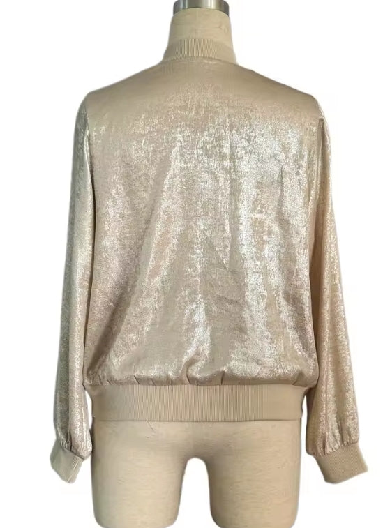 Women’s Metallic Zip Up Bomber Jacket Coat | Zarnesh