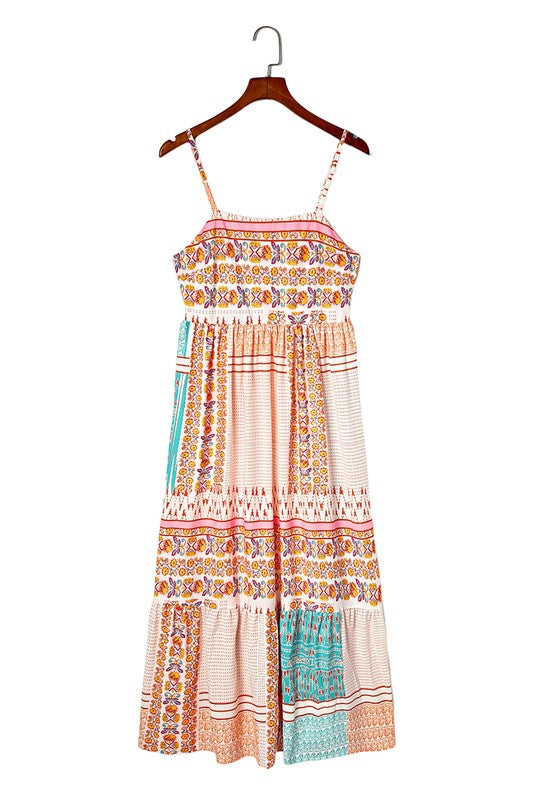 Women Mint Boho Patchwork Print Square Neck Sundress | Zarnesh