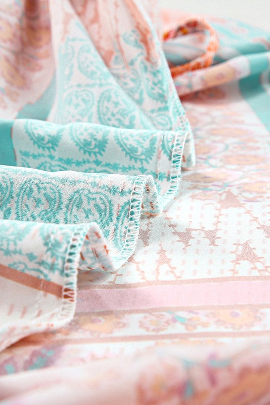 Women Mint Boho Patchwork Print Square Neck Sundress | Zarnesh