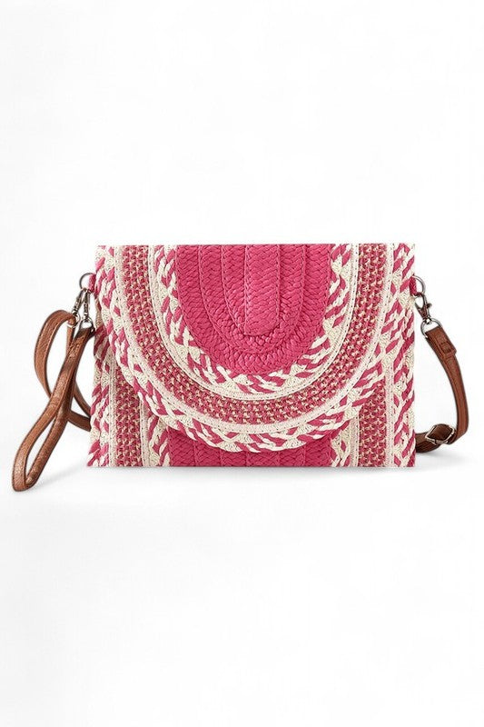 Women Mix Pattern Straw Summer Crossbody Swing Clutch Bag Zarnesh