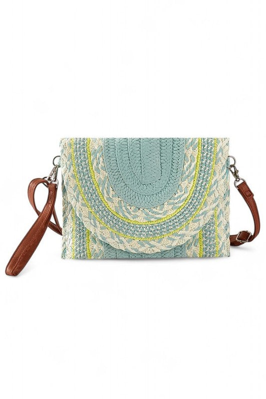 Women Mix Pattern Straw Summer Crossbody Swing Clutch Bag Zarnesh