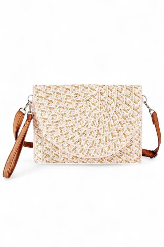 Women Mix Tone Faux Straw Convertible Crossbody Clutch Bag Zarnesh
