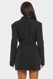 Women Monochrome Glam Houndstooth Lapel Collar Tailored Fit Blazer Dress Zarnesh