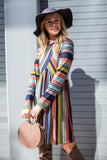 Women Multi Color Cross Stripe Slightly Fitted Cut Midi Dress Zarnesh
