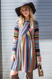 Women Multi Color Cross Stripe Slightly Fitted Cut Midi Dress Zarnesh