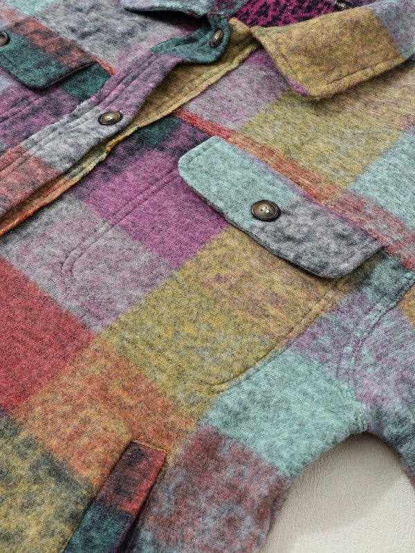 Women's Mustard Red Mint Plaid Button Shacket Cardigan | Zarnesh