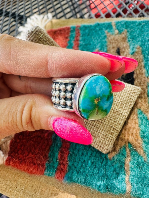 Women’s Navajo Silver & Sonoran Turquoise Mountain Rings | Zarnesh