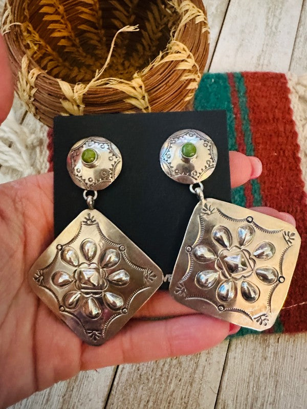 Women’s Navajo Turquoise Sterling Silver Concho Dangle Earrings | Zarnesh