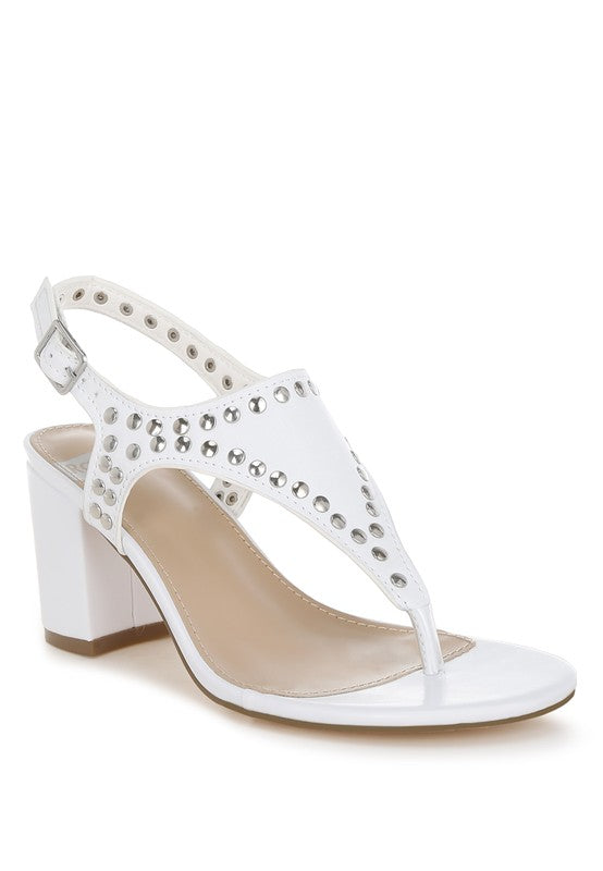 Women Nerina Studded Genuine Leather Block Heel Sandals Zarnesh