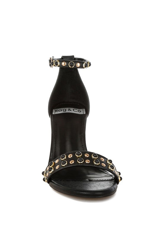 Women Nidara Studs Embellished Genuine Leather Sandals Zarnesh