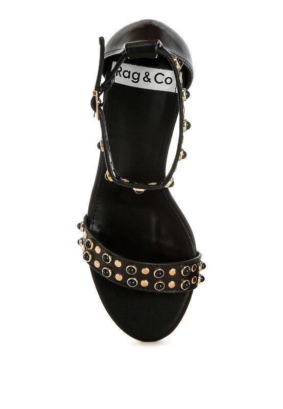 Women Nidara Studs Embellished Genuine Leather Sandals Zarnesh