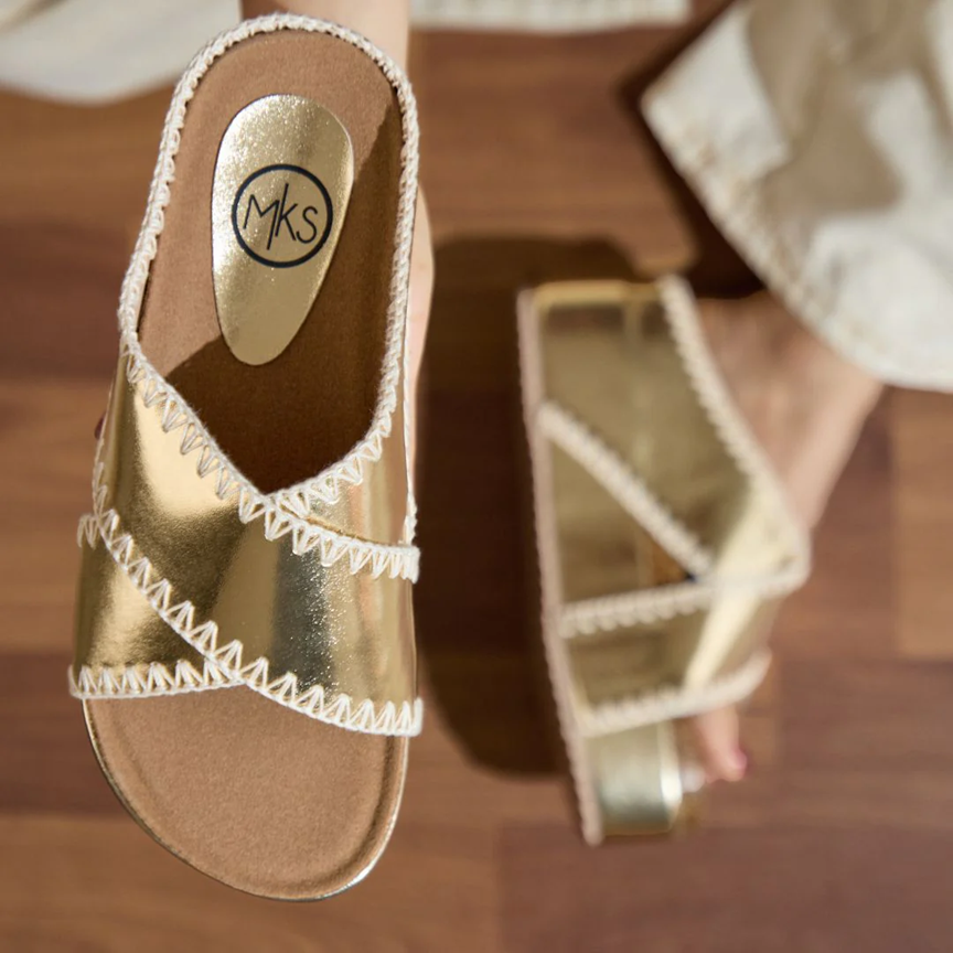 Women Nina Double Buckle Banda Wedge Artisan Slide Sandal Zarnesh