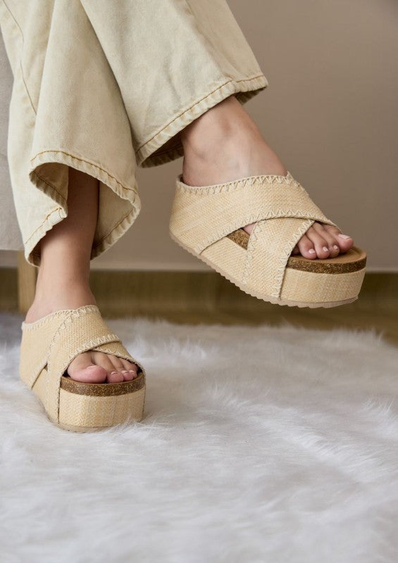 Women Nina Double Buckle Banda Wedge Artisan Slide Sandal Zarnesh