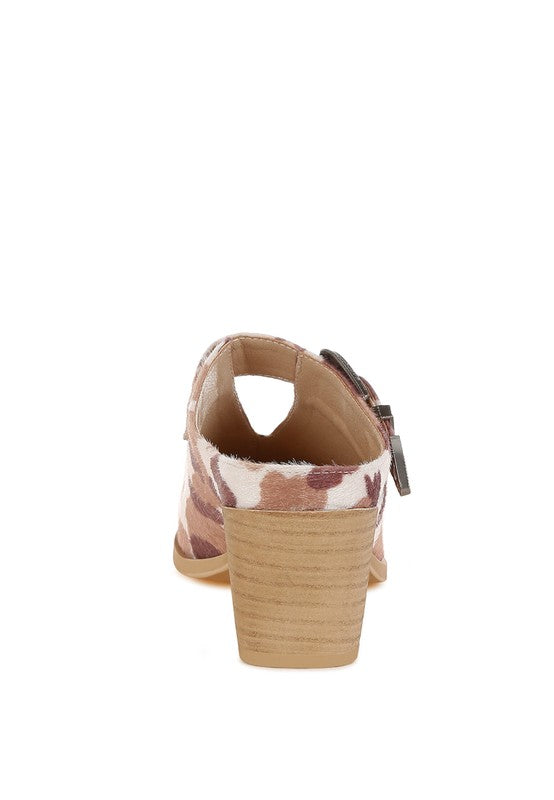 Women Nometa Cow Print Faux Suede Buckle Mules | Zarnesh