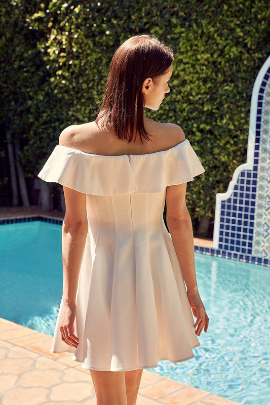 Women Off Shoulder A Line Loose Fit Back Zipper Ruffle Dress Zarnesh