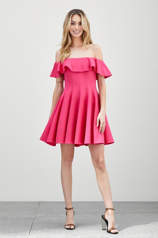 Women Off Shoulder A Line Loose Fit Back Zipper Ruffle Dress Zarnesh