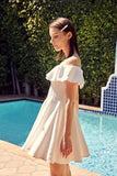 Women Off Shoulder A Line Loose Fit Back Zipper Ruffle Dress Zarnesh