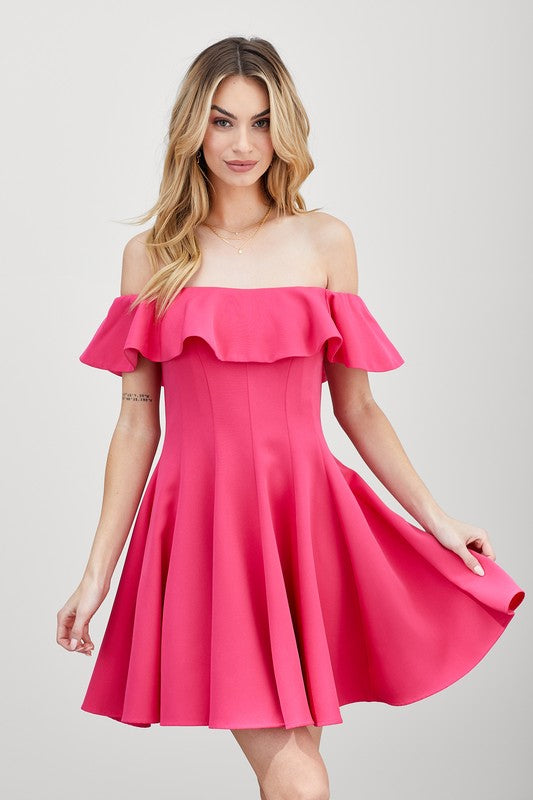 Women Off Shoulder A Line Loose Fit Back Zipper Ruffle Dress Zarnesh