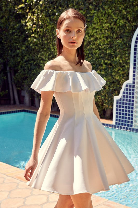 Women Off Shoulder A Line Loose Fit Back Zipper Ruffle Dress Zarnesh