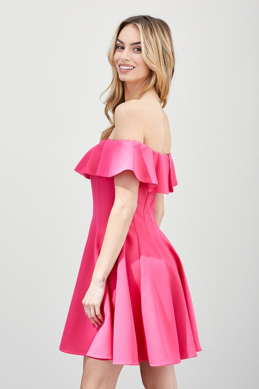 Women Off Shoulder A Line Loose Fit Back Zipper Ruffle Dress Zarnesh