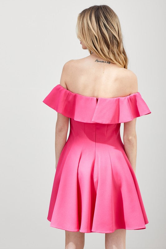 Women Off Shoulder A Line Loose Fit Back Zipper Ruffle Dress Zarnesh