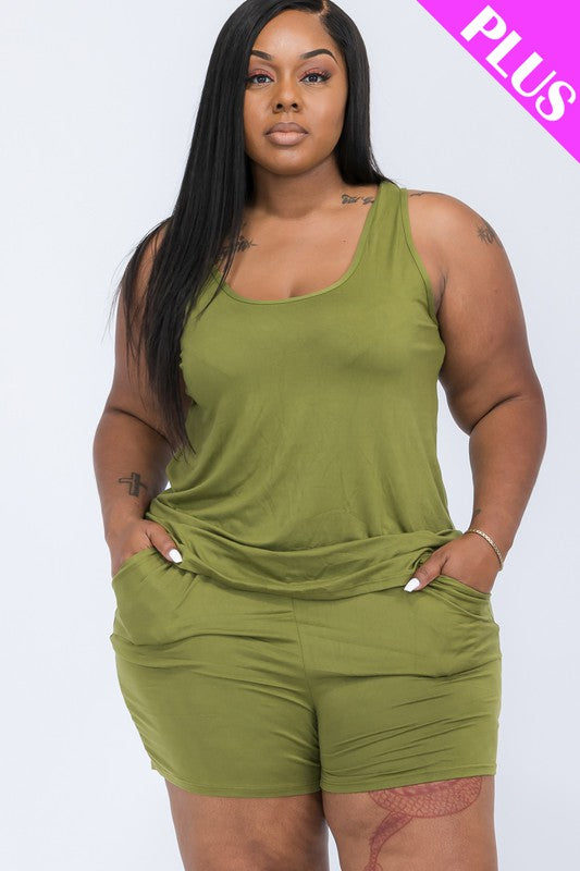 Women Plus Scoop Neck Comfy Tank Top Shorts Set | Zarnesh