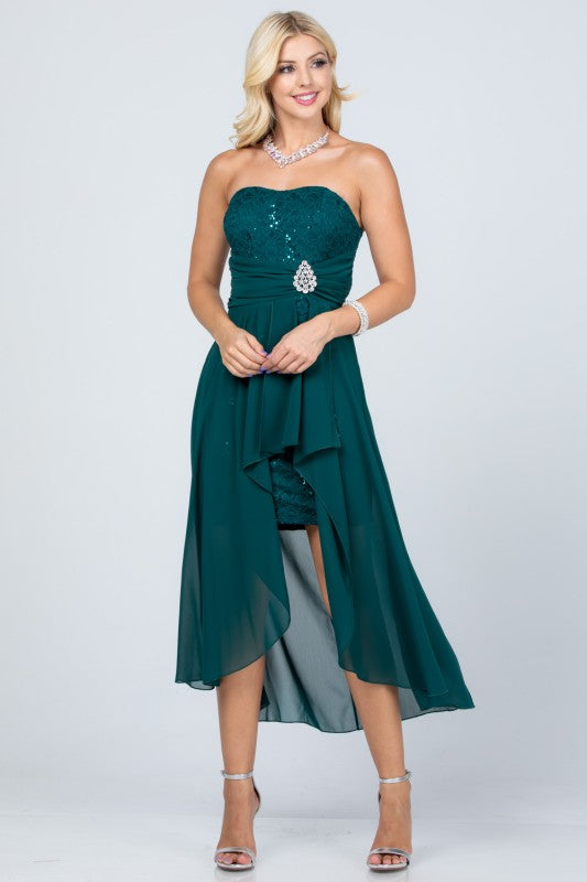 Women Open Back Lace Waist Brooch Chiffon Surplus Party Dress Zarnesh