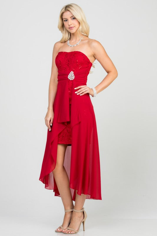 Women Open Back Lace Waist Brooch Chiffon Surplus Party Dress Zarnesh