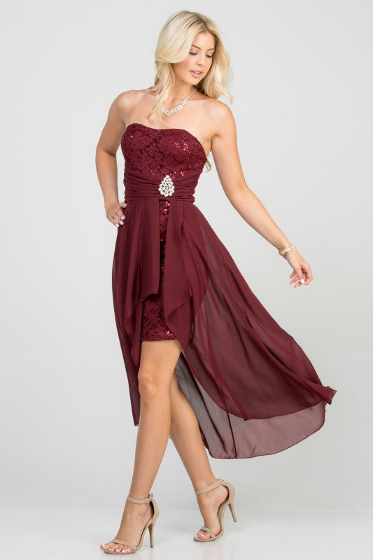 Women Open Back Lace Waist Brooch Chiffon Surplus Party Dress Zarnesh