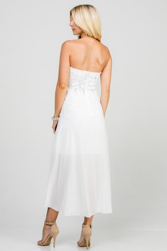 Women Open Back Lace Waist Brooch Chiffon Surplus Party Dress Zarnesh