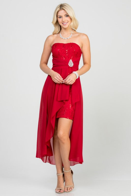 Women Open Back Lace Waist Brooch Chiffon Surplus Party Dress Zarnesh