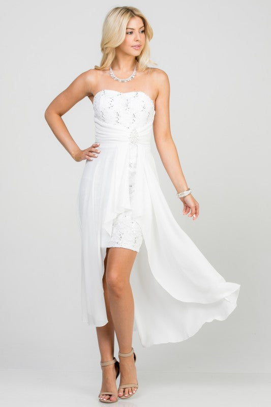 Women Open Back Lace Waist Brooch Chiffon Surplus Party Dress Zarnesh