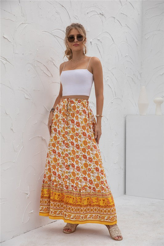Women Summer Regular Fit Elastic Waistband Print Maxi Skirt Zarnesh