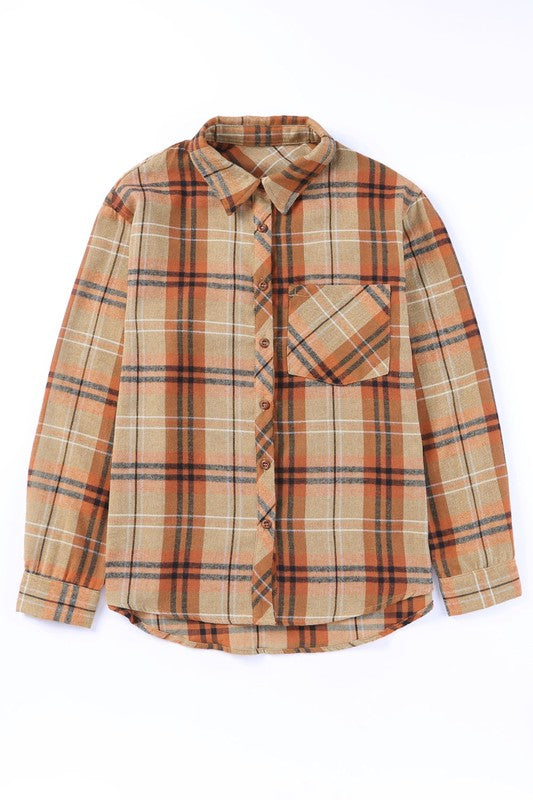 Women Plaid Pocket Buttoned Long Sleeve Turn Down Collar Shirt Zarnesh