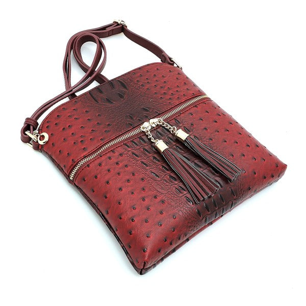 Women's Ostrich Leather  Zip Tassel Crossbody Bag | Zarnesh