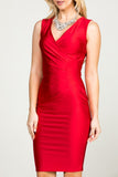 Women Overlap Sleeveless Zipper Tricot Tanya Dress with Side Pleats Zarnesh