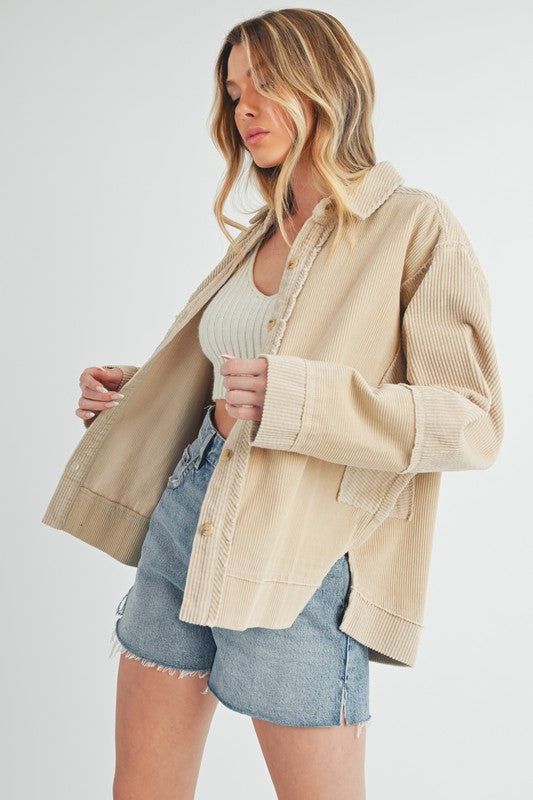 Women's Oversized Corduroy Front Button Daphne Jacket | Zarnesh
