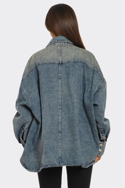 Women’s Oversized Denim Circle Button Up Shirt | Zarnesh