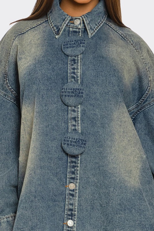Women’s Oversized Denim Circle Button Up Shirt | Zarnesh