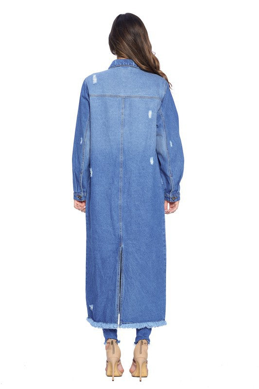 Women’s Oversized Long Denim Jacket Distressed | Zarnesh
