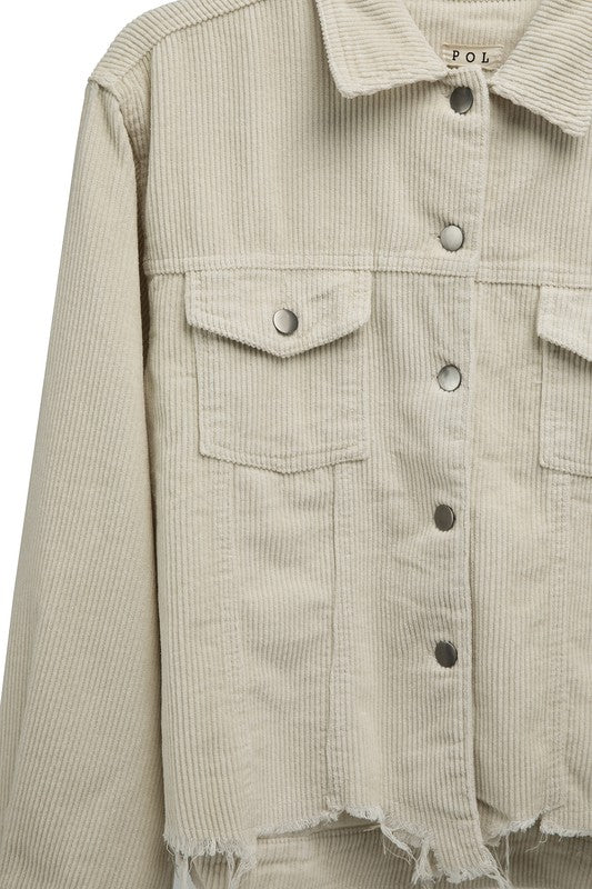 Women Oversized Ribbed Texture Button Front Pockets Shacket Zarnesh