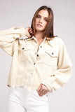 Women Oversized Ribbed Texture Button Front Pockets Shacket Zarnesh
