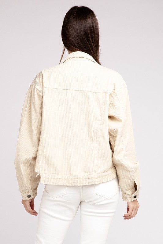 Women Oversized Ribbed Texture Button Front Pockets Shacket Zarnesh