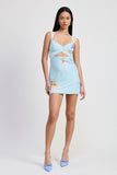 Women Pastel Floral Lace Shoulder Straps Supportive Bust Mini Dress
