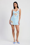 Women Pastel Floral Lace Shoulder Straps Supportive Bust Mini Dress
