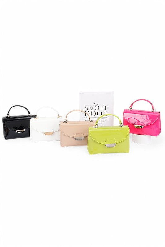 Womens Patent Faux Leather Top Handle Crossbody Bag | Zarnesh