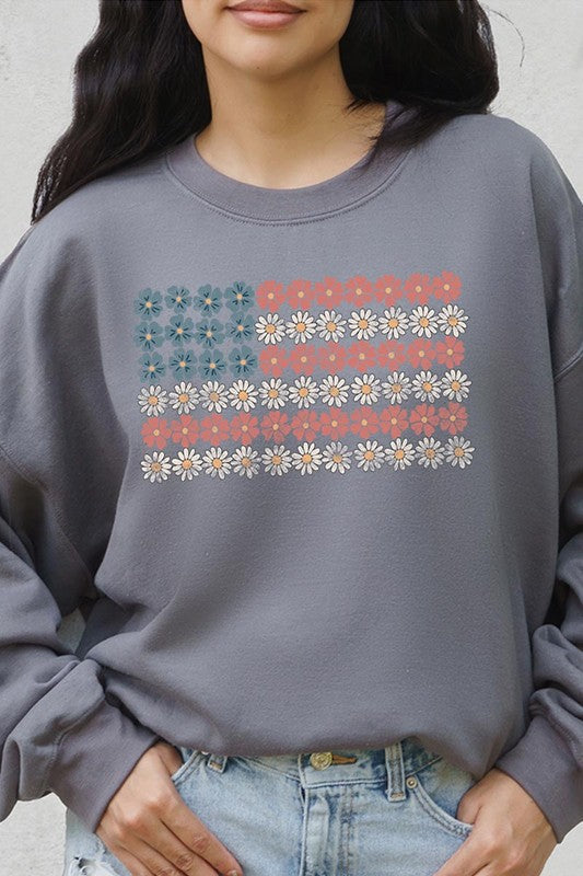 Women Patriotic Flower Flag Graphic Fleece Sweatshirts | Zarnesh
