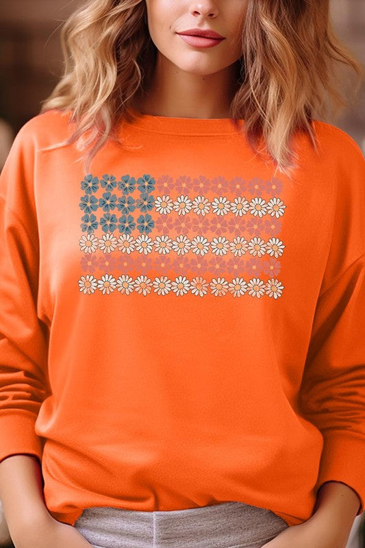 Women Patriotic Flower Flag Graphic Fleece Sweatshirts | Zarnesh